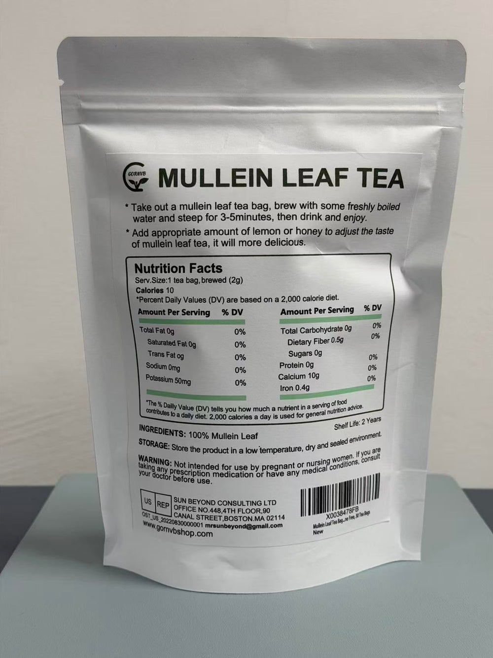 GORNVB Mullein Leaf Tea packaging box, eco-friendly design for mindful rituals