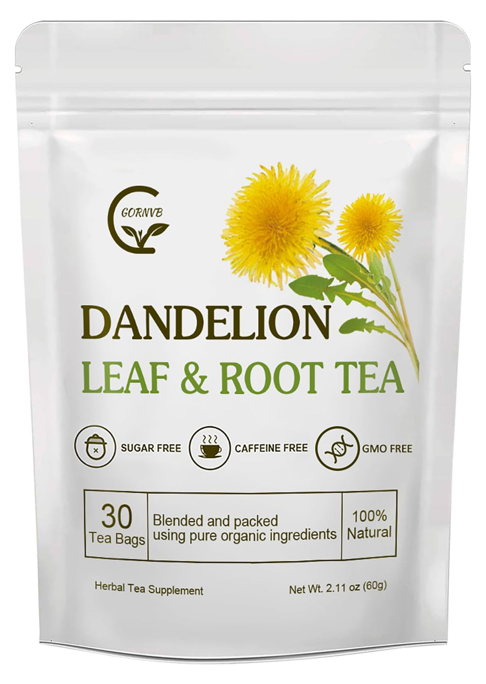 GORNVB Dandelion Tea bags packaging for caffeine-free daily ritual