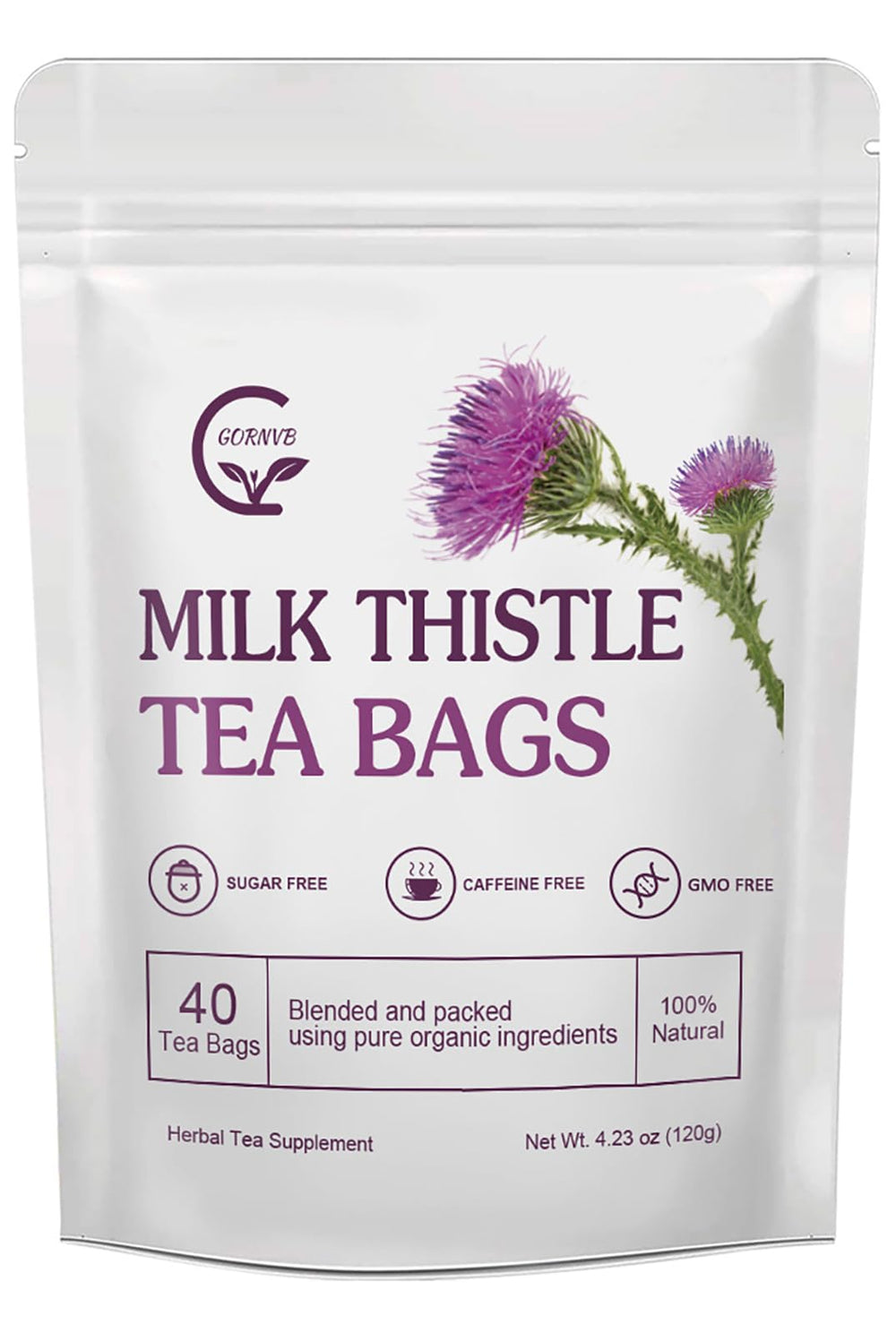 GORNVB Organic Milk Thistle Tea Bags pack shot may support liver function with a delicate flavor