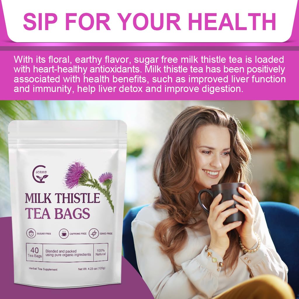 GORNVB Organic Milk Thistle Tea label closeup, highlights organic, non-GMO ingredients