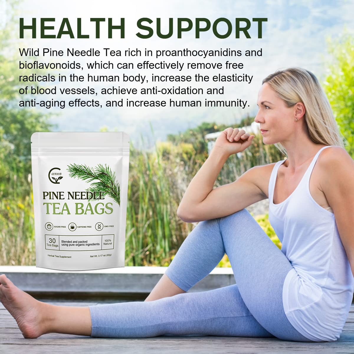GORNVB pine needle tea cup releasing soothing aroma and mellow flavor