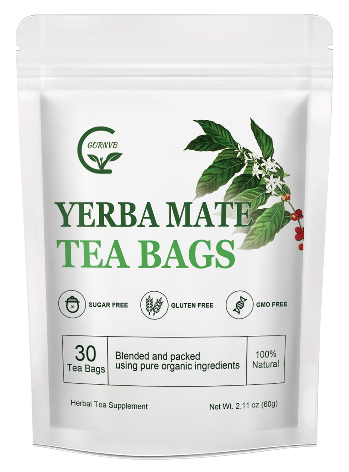 GORNVB unsmoked yerba mate tea bags showing pure flavor profile