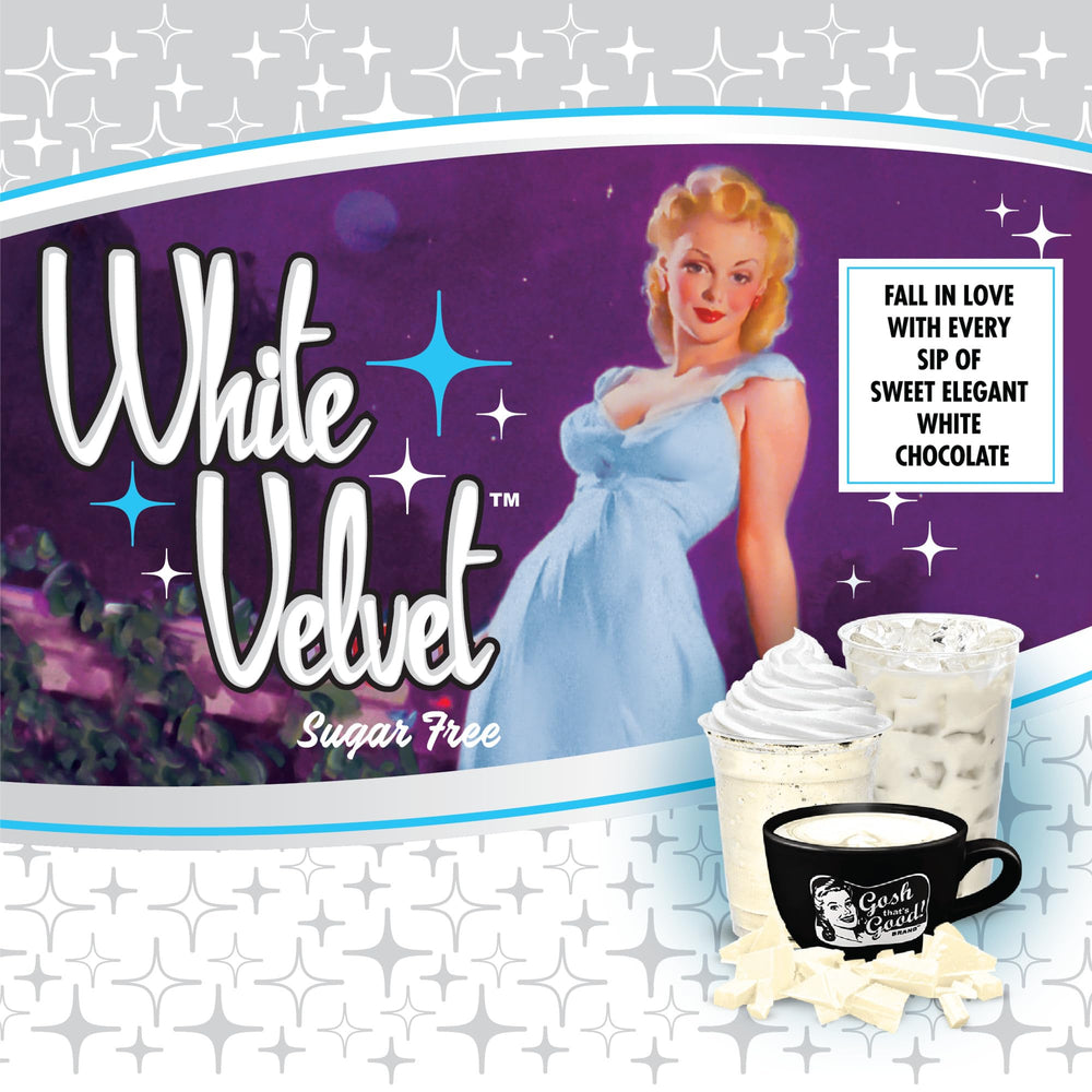 Gosh That's Good sugar-free white velvet chocolate front label emphasizes clean ingredients and lactose-free goodness.