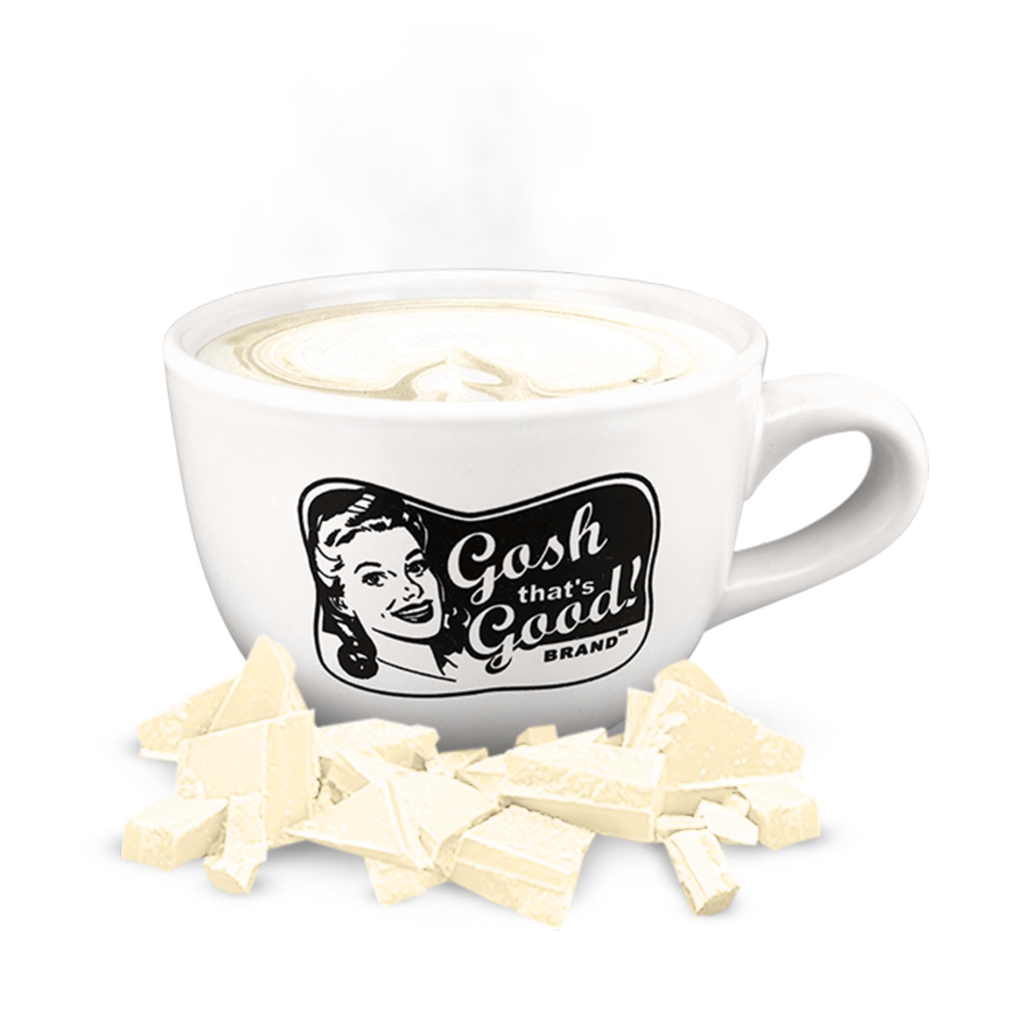 Gosh That's Good sugar-free white velvet chocolate lactose-free creamy texture hints at versatile flavoring for drinks.