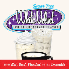 Gosh That's Good sugar-free white velvet chocolate scoop reveals convenient measuring for beverages.