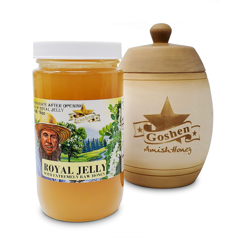 Goshen Honey Royal Jelly closeup showing premium content in each batch.