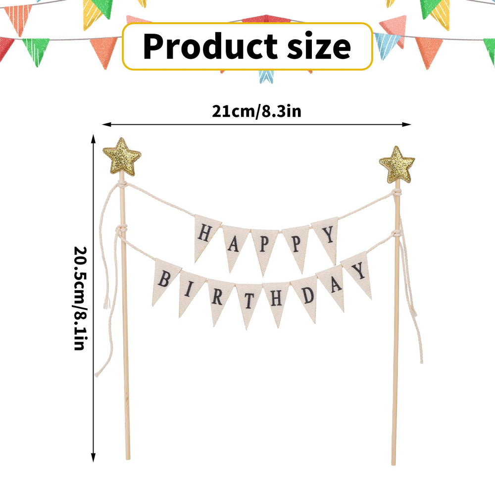 Close-up of handmade pennants and stars for stylish cake decor by Gosknor.
