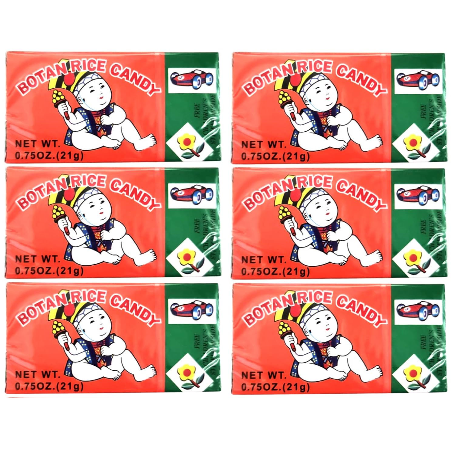 Gosu Toys Botan Rice Candy front packaging showing the six-pack display for gifting or sharing.