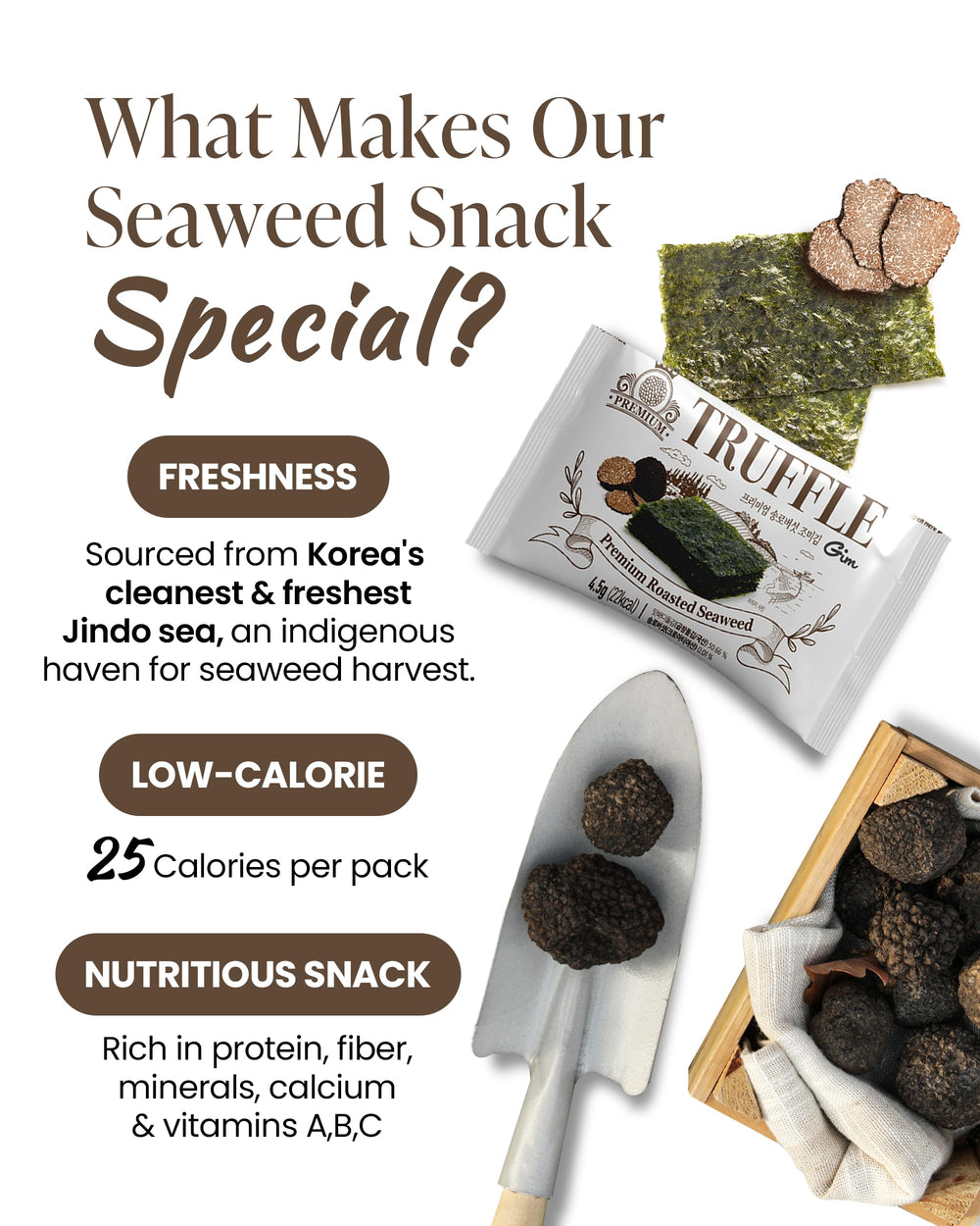 Got Banchan Truffle GIM dried nori sheets for healthy snacking.