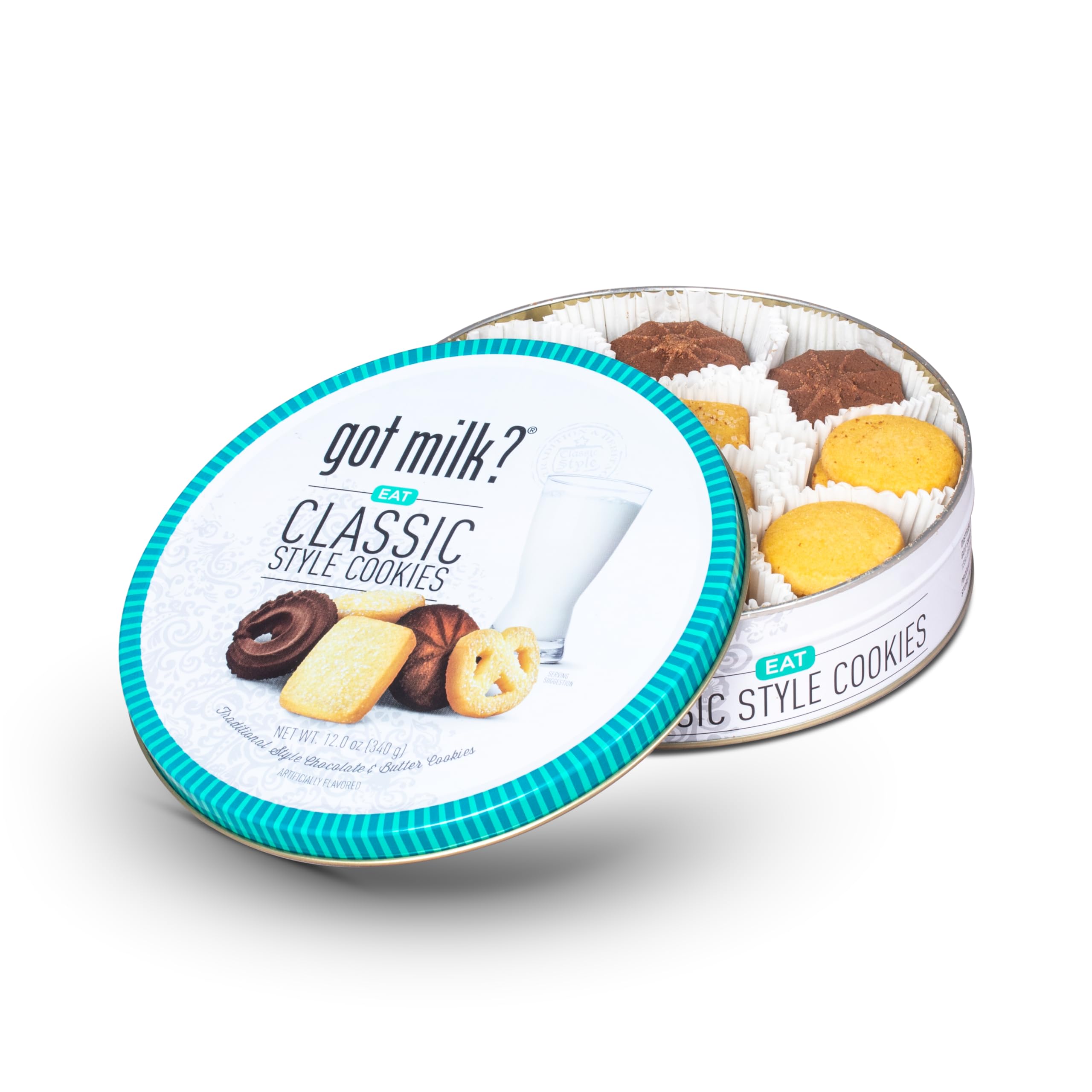 Cookies from Got Milk? tin paired with coffee and tea on a platter