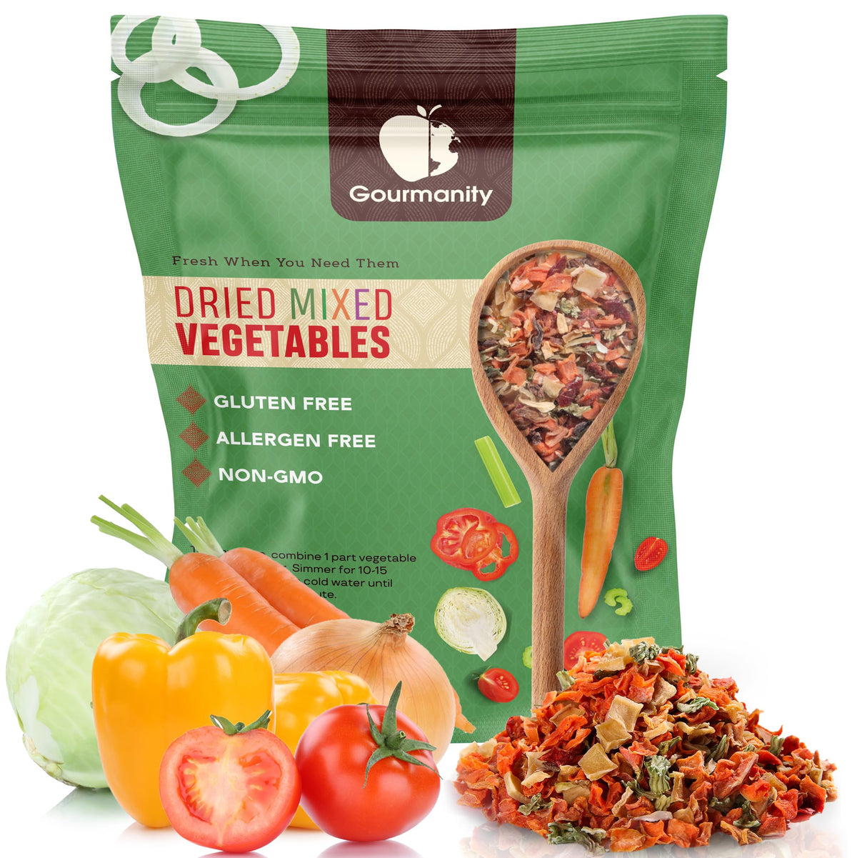 Gourmanity 2lb vegetable soup blend in resealable bag for easy pantry prep