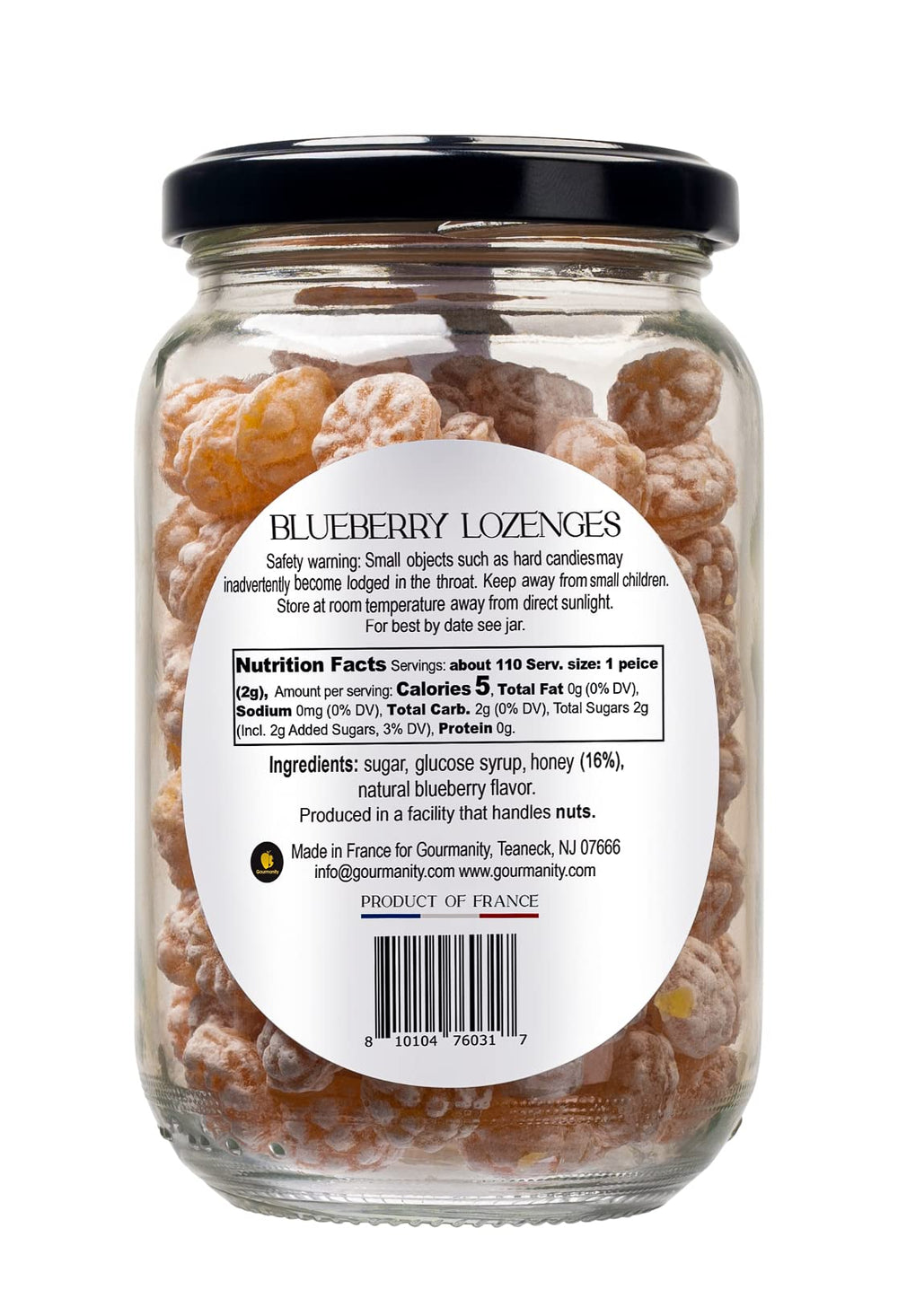 Gourmanity blueberry honey lozenges in a glass bowl ready to share.
