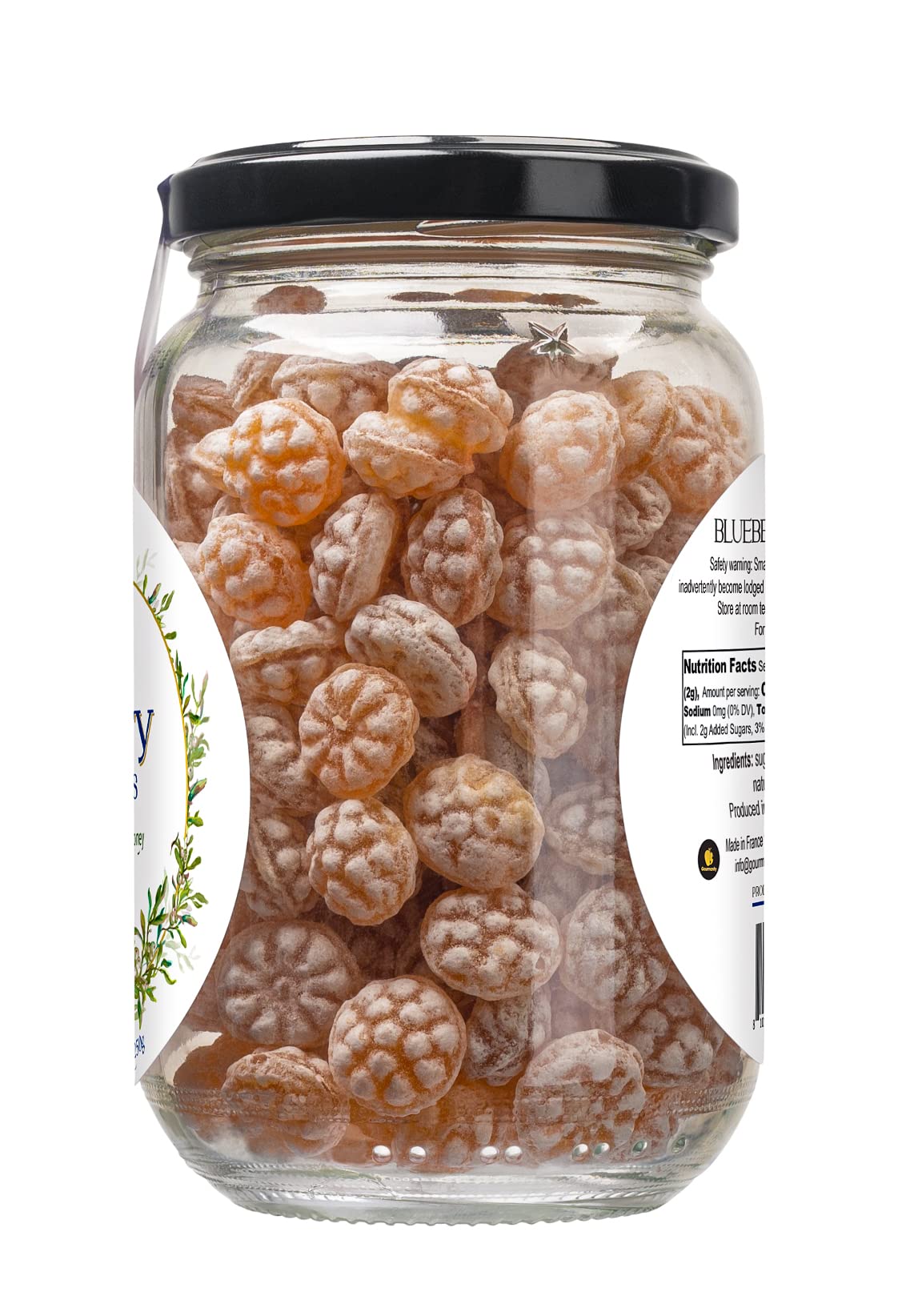 Gourmanity blueberry honey lozenges ingredients label image reinforces real honey quality.