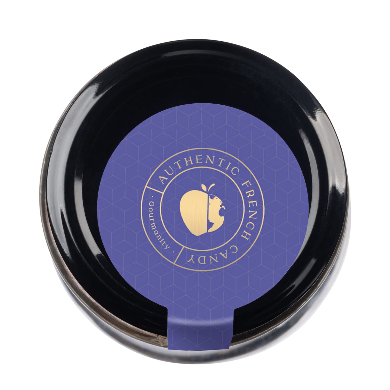 Gourmanity brand label shot – heritage French candy with natural violet flavor.