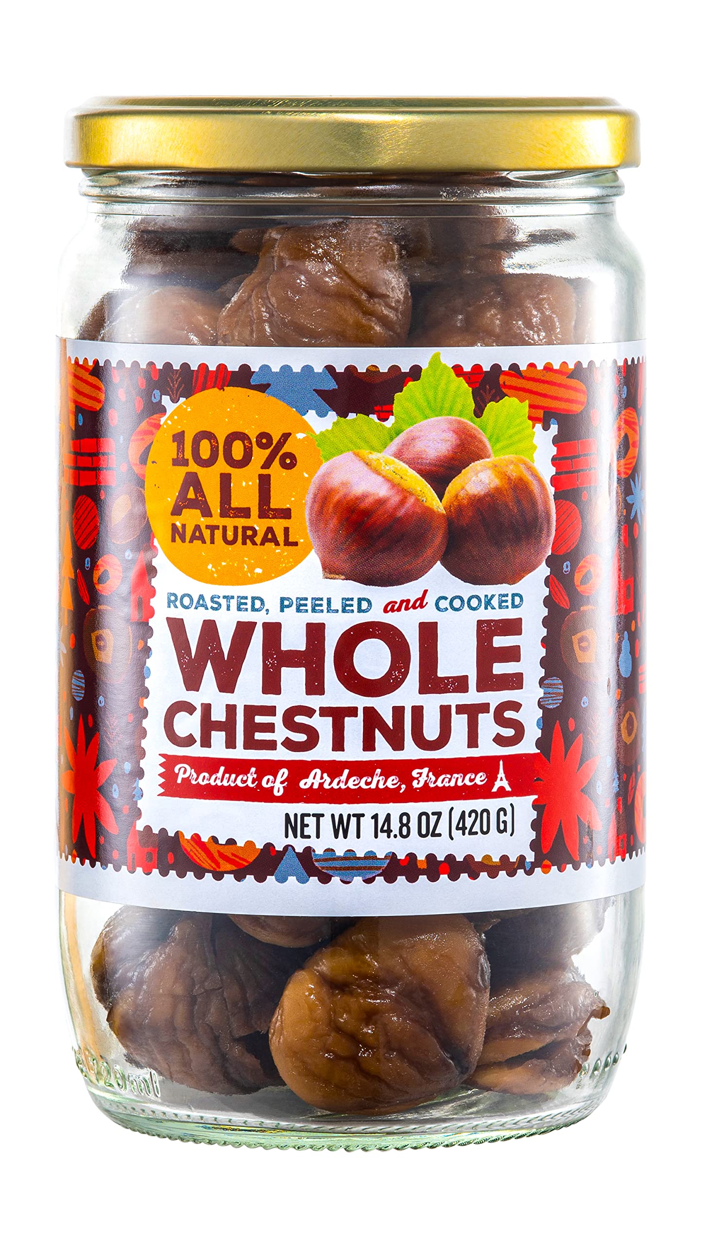 Gourmanity chestnut jar label—natural, ready-to-eat snack.