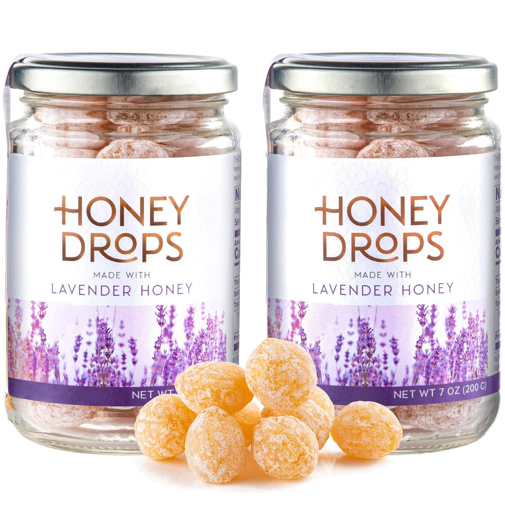 Gourmanity Honey Drops lavender outer casing with powdered sugar, ideal for gifting.