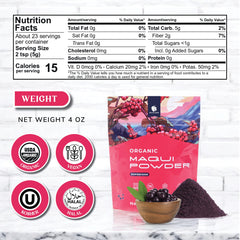 Open Gourmanity Maqui powder bag with scoop ready for smoothies