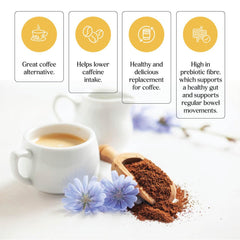 Gourmanity nuKAF chicory powder in hot milk, rich flavor