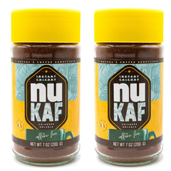 Gourmanity nuKAF chicory coffee substitute jar front, caffeine-free option