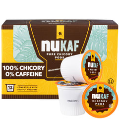 Gourmanity nuKAF chicory k-cup pod close-up showing roasted chicory, caffeine-free sipping.