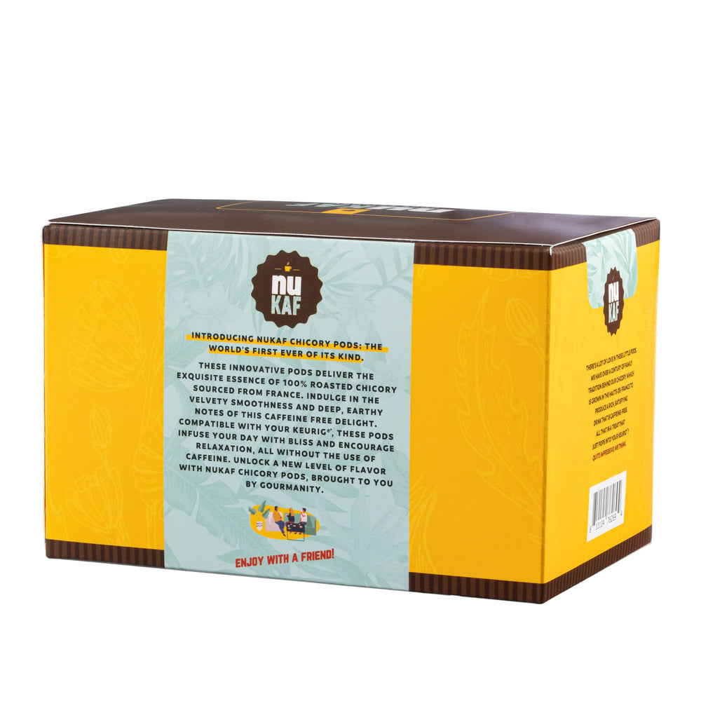 OU Kosher certification label on nuKAF chicory K-Cups packaging.