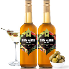 Gourmanity olive juice bottle pour for authentic dirty martinis and cocktail balance.