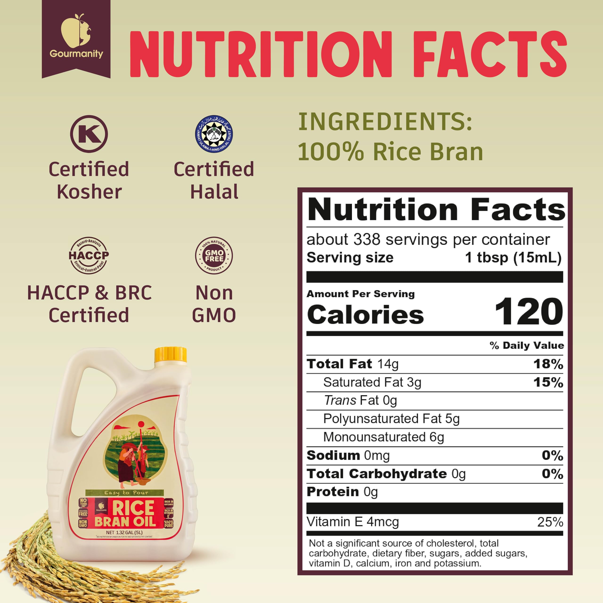 Gourmanity Rice Bran Oil double-winterized for clear appearance.