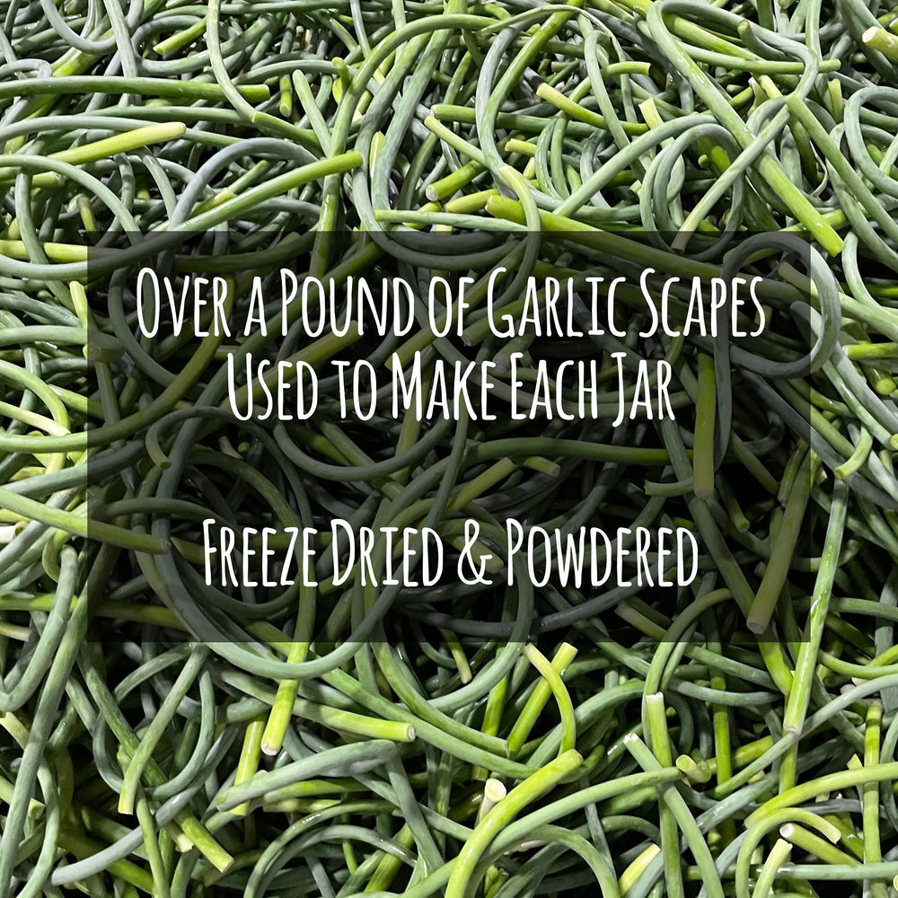 Gourmend Garlic Scape Powder Low FODMAP label indicating dietary options.