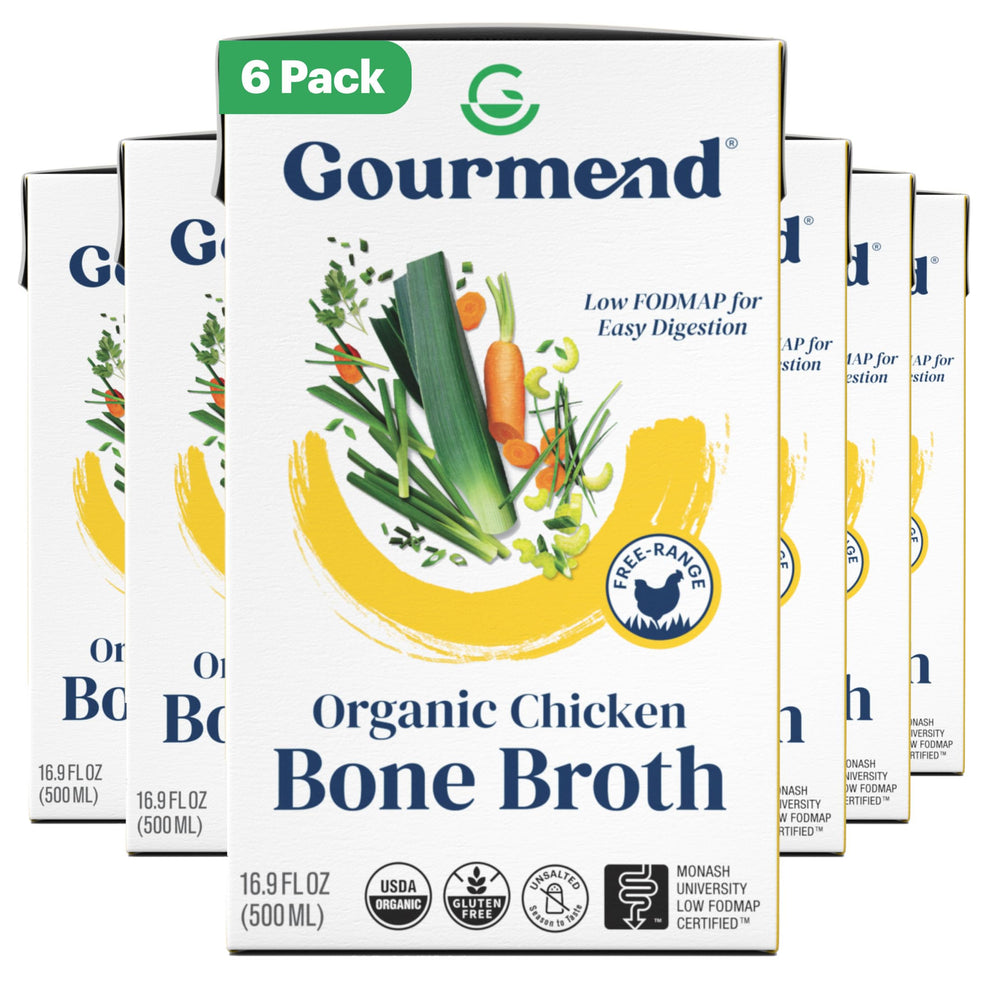 Gourmend organic unsalted chicken bone broth bottle, clean flavor base