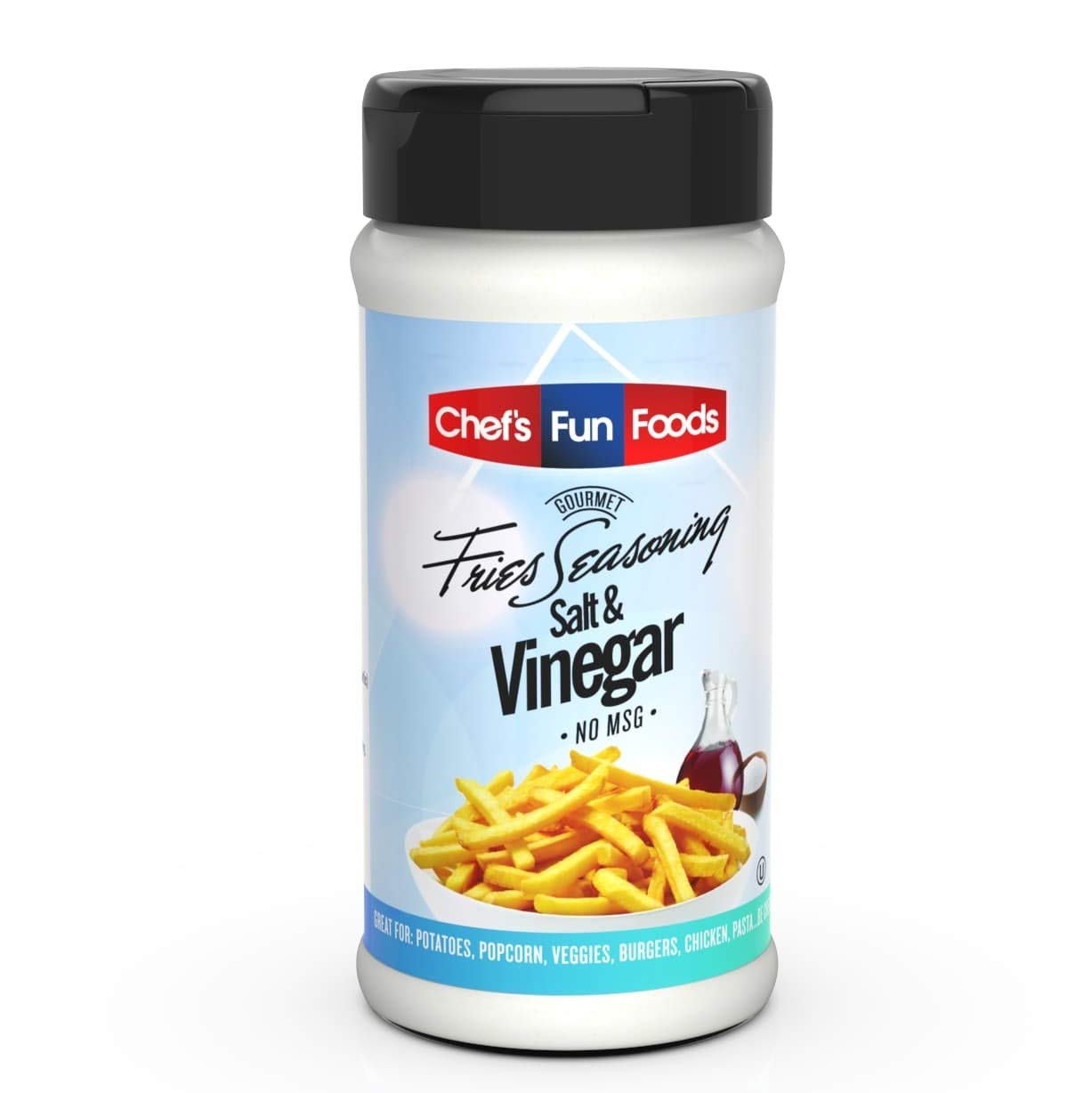 Gourmet Fries Seasonings Salt and Vinegar bottle adds bold flavor to fries