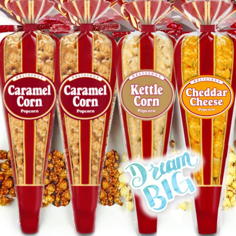 Seasonal packaging updates add variety to the Gourmet Popcorn assortment.