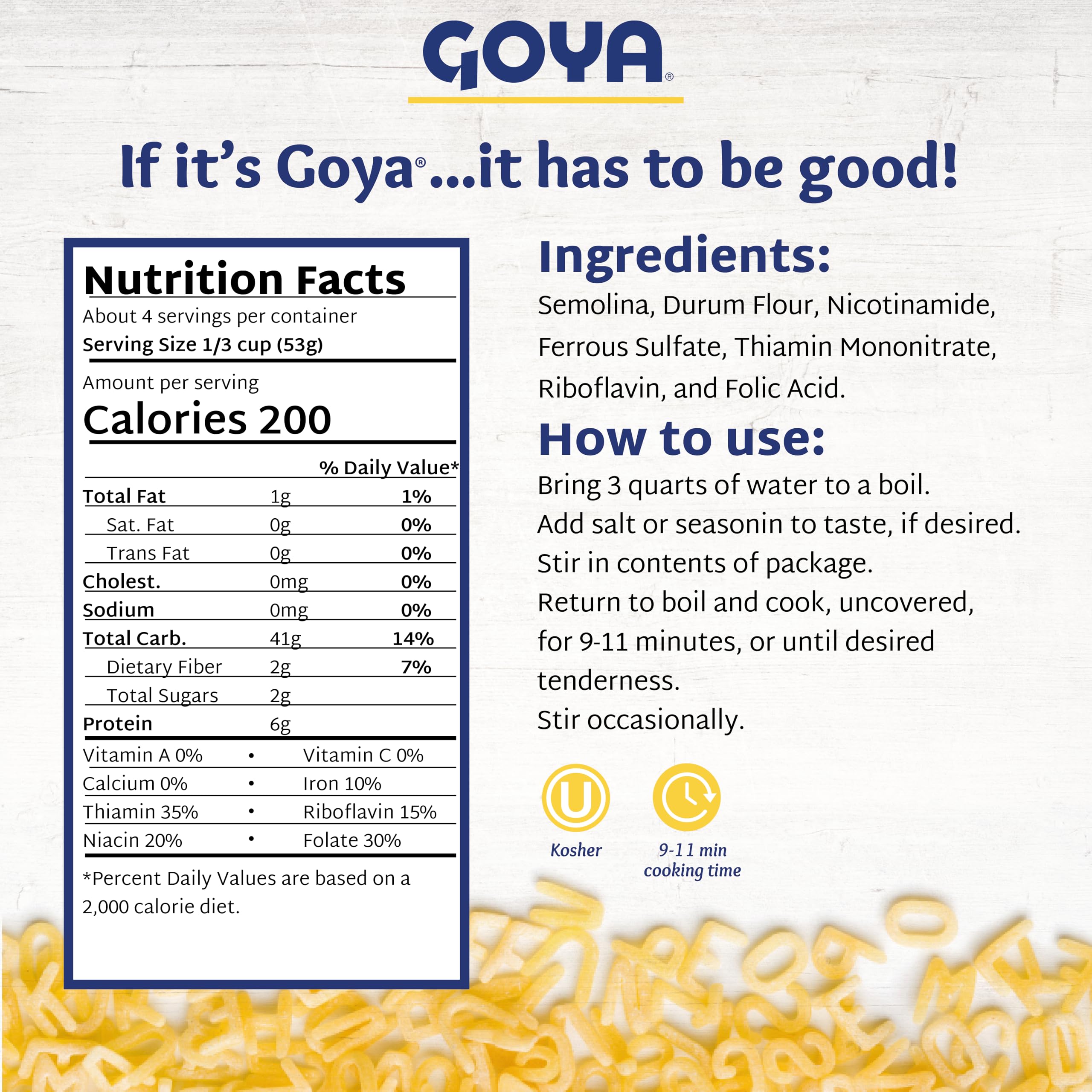 Goya ABC Pasta for kids plates, turning dinners into learning moments with letters