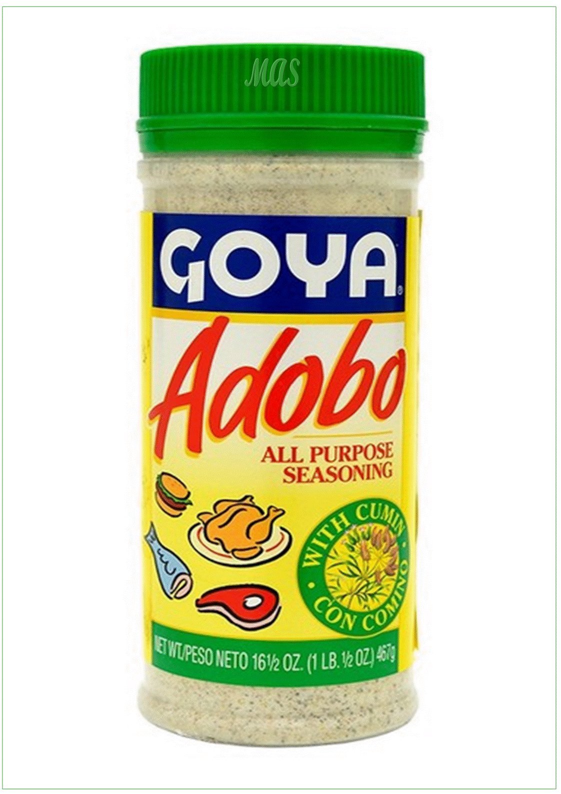 Goya Adobo all purpose seasoning bottle pour enhances meat, chicken, and fish with a rich Latino flavor