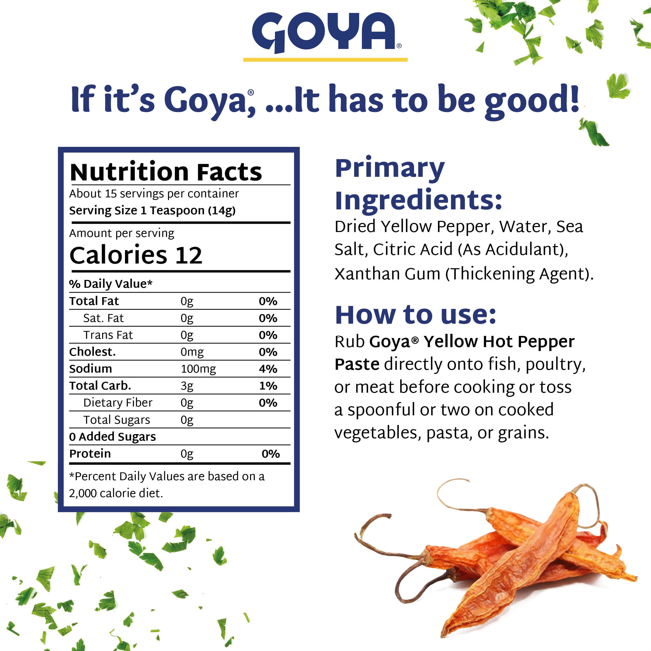 Goya Ají Mirasol paste warm color enhances stews with balanced mild to medium heat.