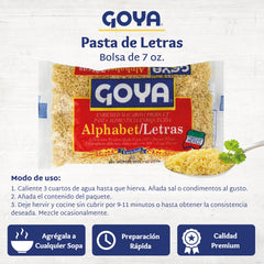 Goya Alphabet Pasta in a stew pot, versatile for hearty stews and casseroles
