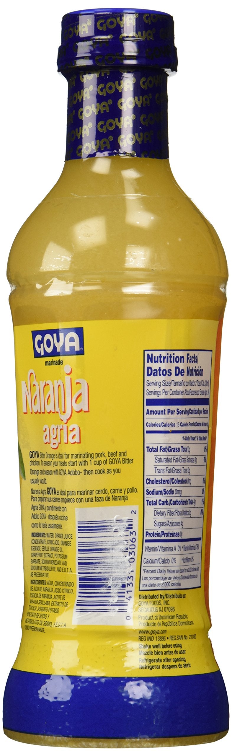 Pouring Goya Bitter Orange Marinade over meat for easy, tasty prep.