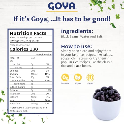 Close-up of Goya Black Beans, creamy texture ideal for quick weeknight bowls