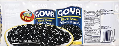 Open can of Goya Black Beans ready for fast seasonings and cooking