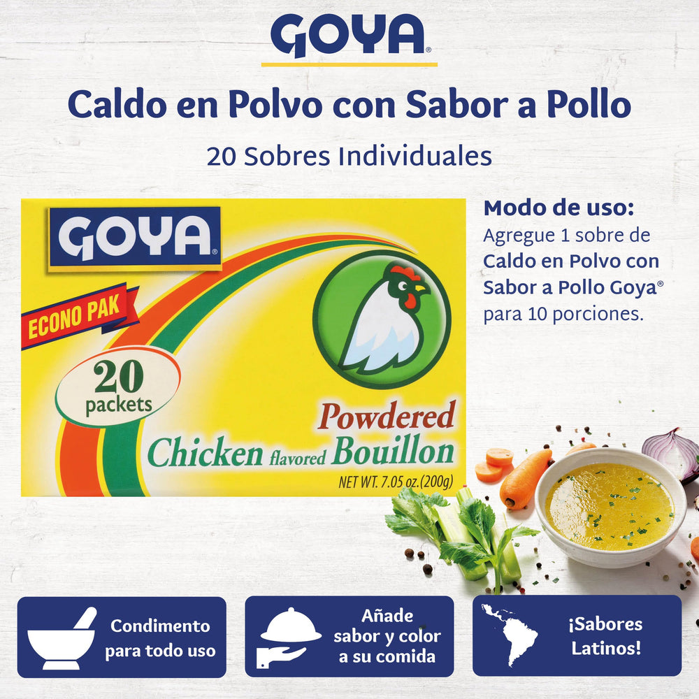 Pantry scene with Goya bouillon packets on a shelf.
