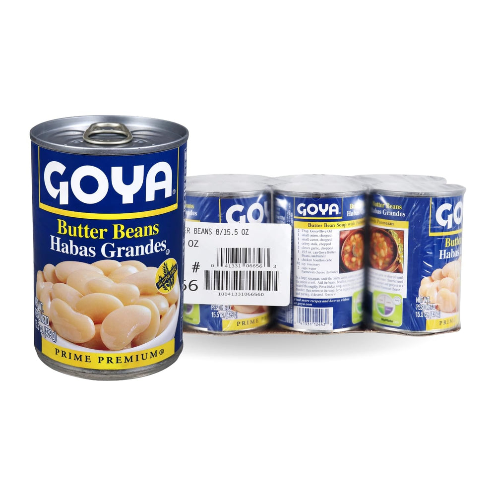 Goya Butter Beans can side view, ideal for soups, stews, or salads.