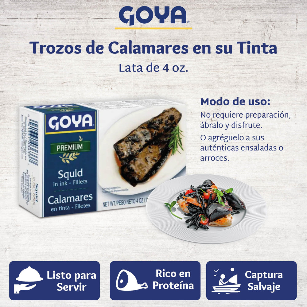 Close-up of Goya Calamares Tinta ink sauce with rich color.