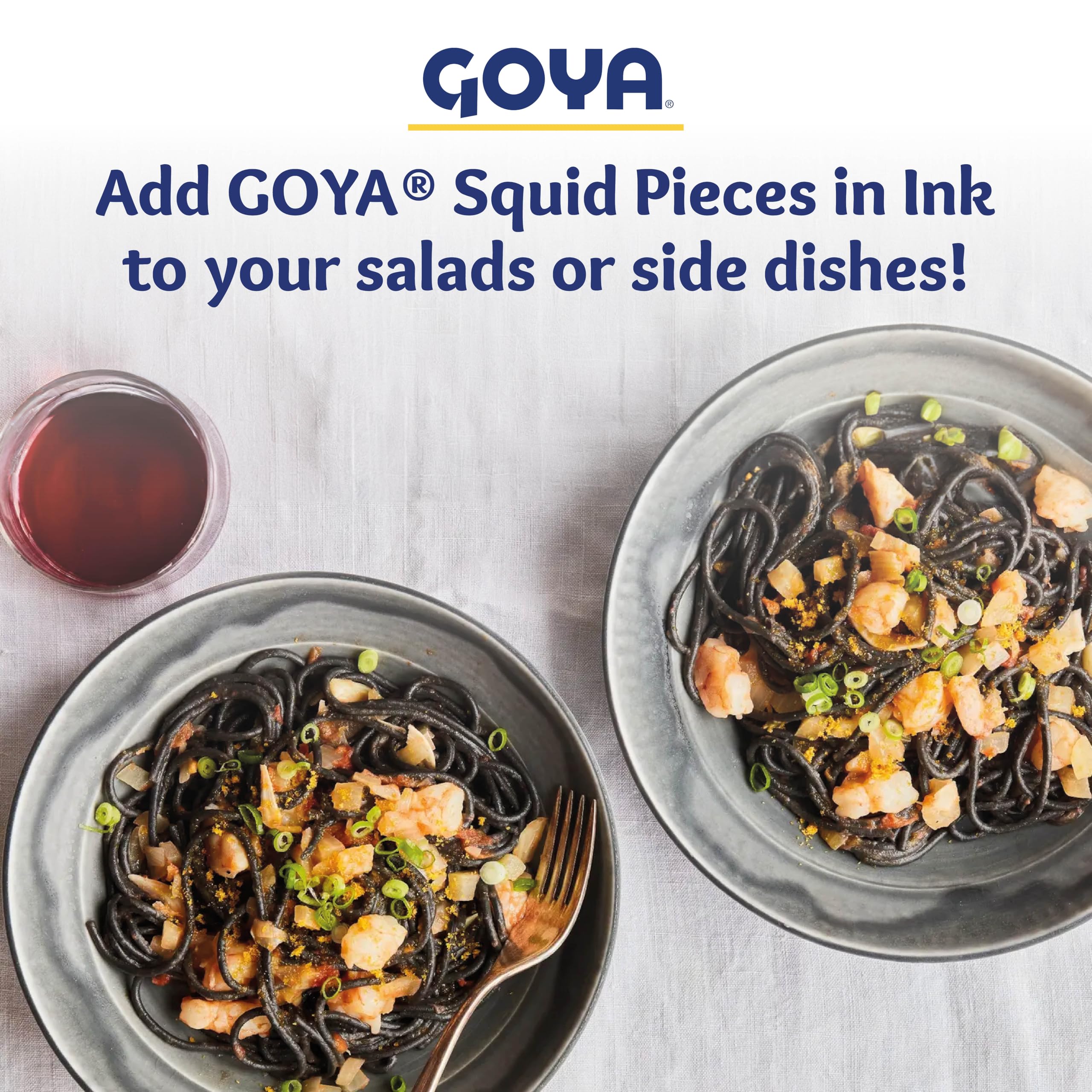Goya Calamares Tinta squid in paella adds depth and aroma.