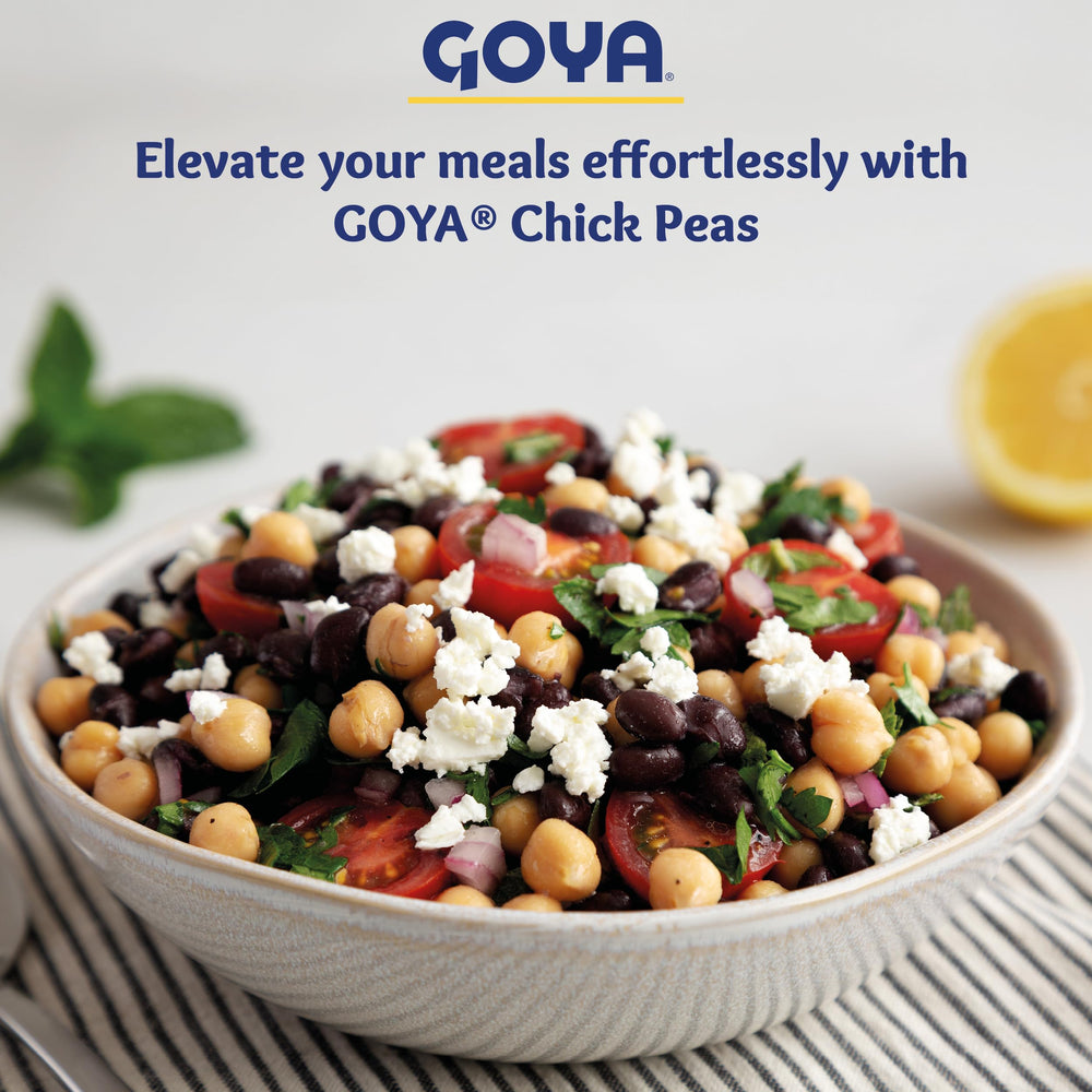Goya Chick Peas fiber and protein note for nutritious meals.