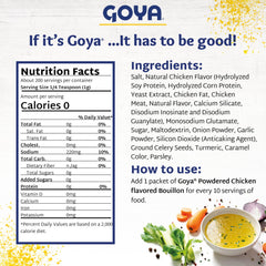 Goya bouillon powder dissolving in hot broth for richer taste.
