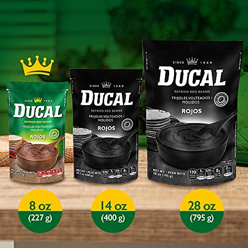 Goya Ducal Refried Red Beans served in a bowl with a tortilla