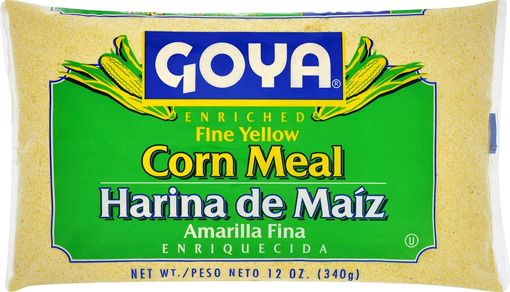 Goya fine yellow corn meal 12oz bag for versatile cooking.
