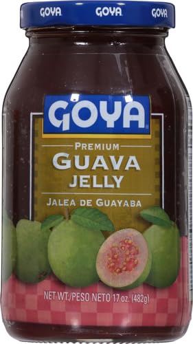 Close-up of Goya Guava Jelly label on the jar, premium quality