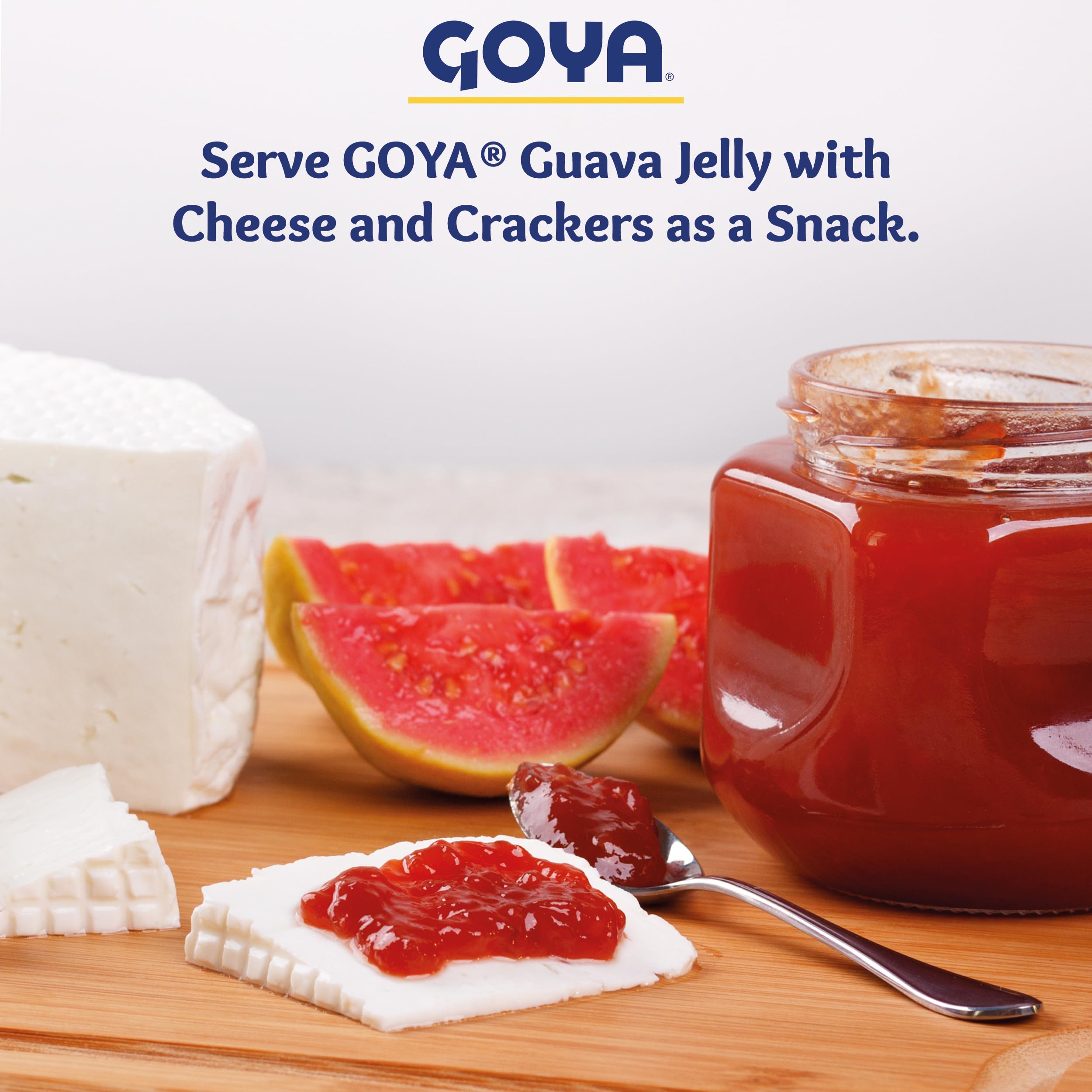 Three-pack jars of Goya Guava Jelly for convenient kitchen stocking.