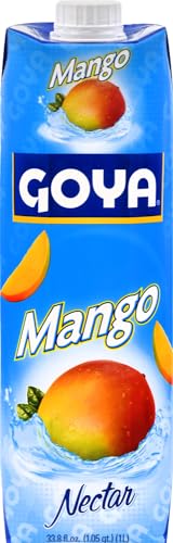 Goya Mango Nectar glass pour, perfect tropical refreshment.