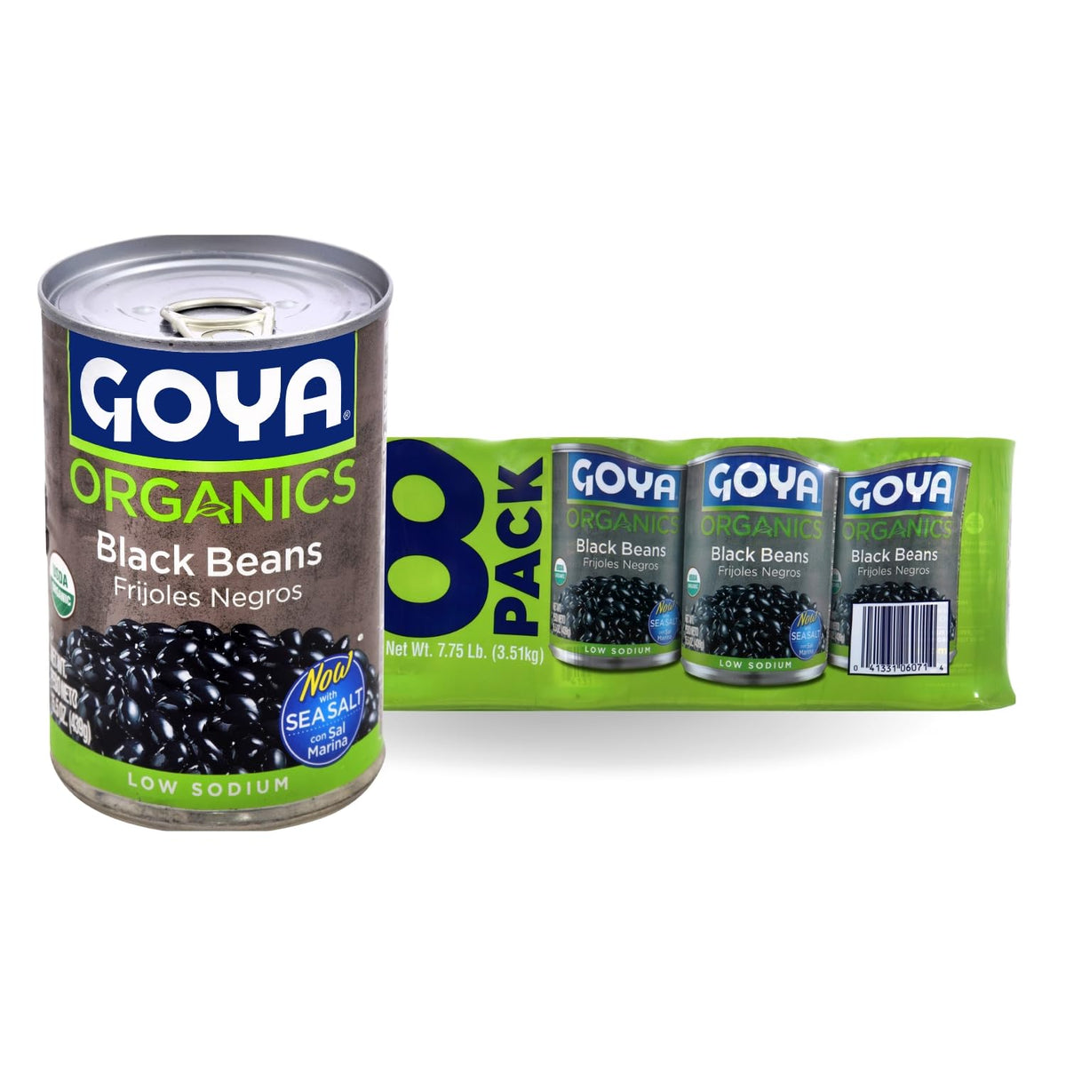 Goya Organic Black Beans with sea salt can shown for convenient protein in meals